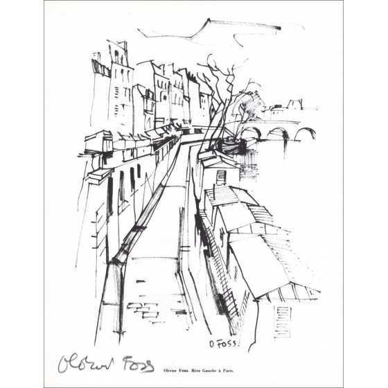 Olivier Foss - Lithographie unterzeichnet "Rive links in Paris" 27x21cm