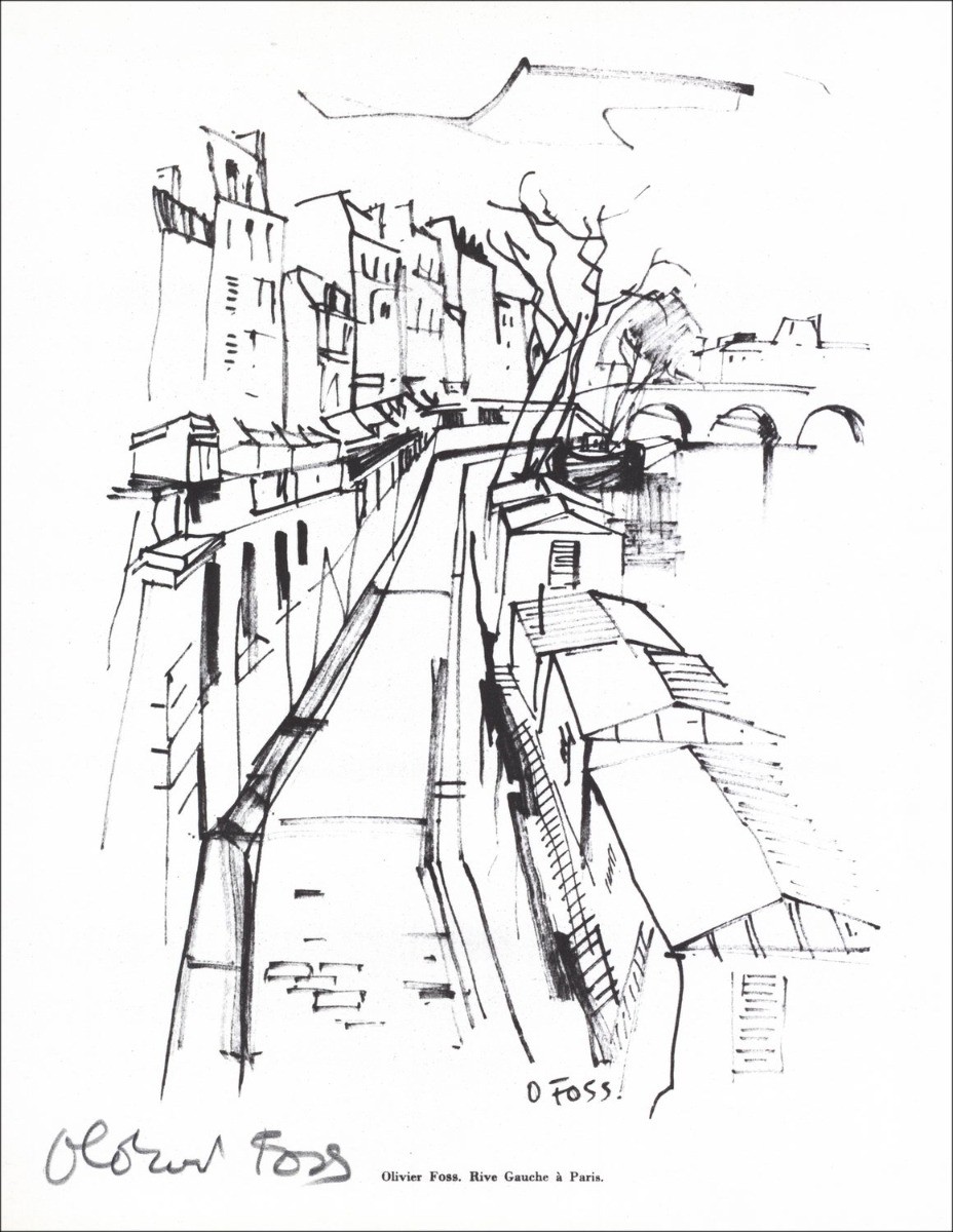 Olivier Foss - Lithographie unterzeichnet "Rive links in Paris" 27x21cm