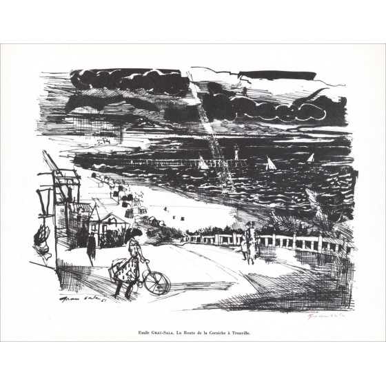 Emilio GRAU-SALA - Lith cra gesigneerd met potlood "Route de la Corniche à Trouville" 27x21cm - 1961