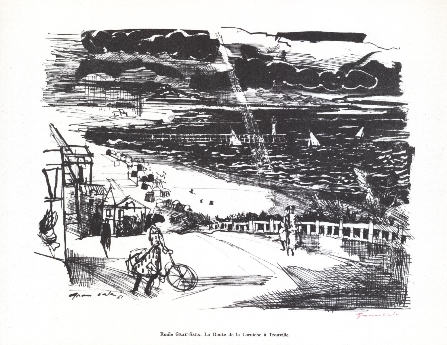 Emilio GRAU-SALA - Lith cra gesigneerd met potlood "Route de la Corniche à Trouville" 27x21cm - 1961
