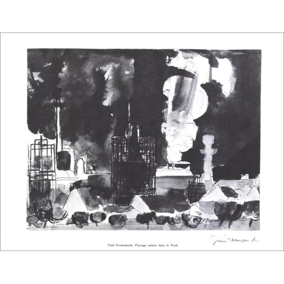Paul Guiramand - Lithographie in Bleistift unterzeichnet "Bergbaulandschaft im Norden" 27x21cm - 1961