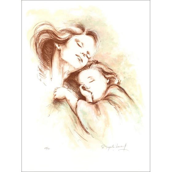 Maternità - Litografia originale numerata e firmata a matita dall'artista - Budget accessibile, prezzo basso, decorazione, opera