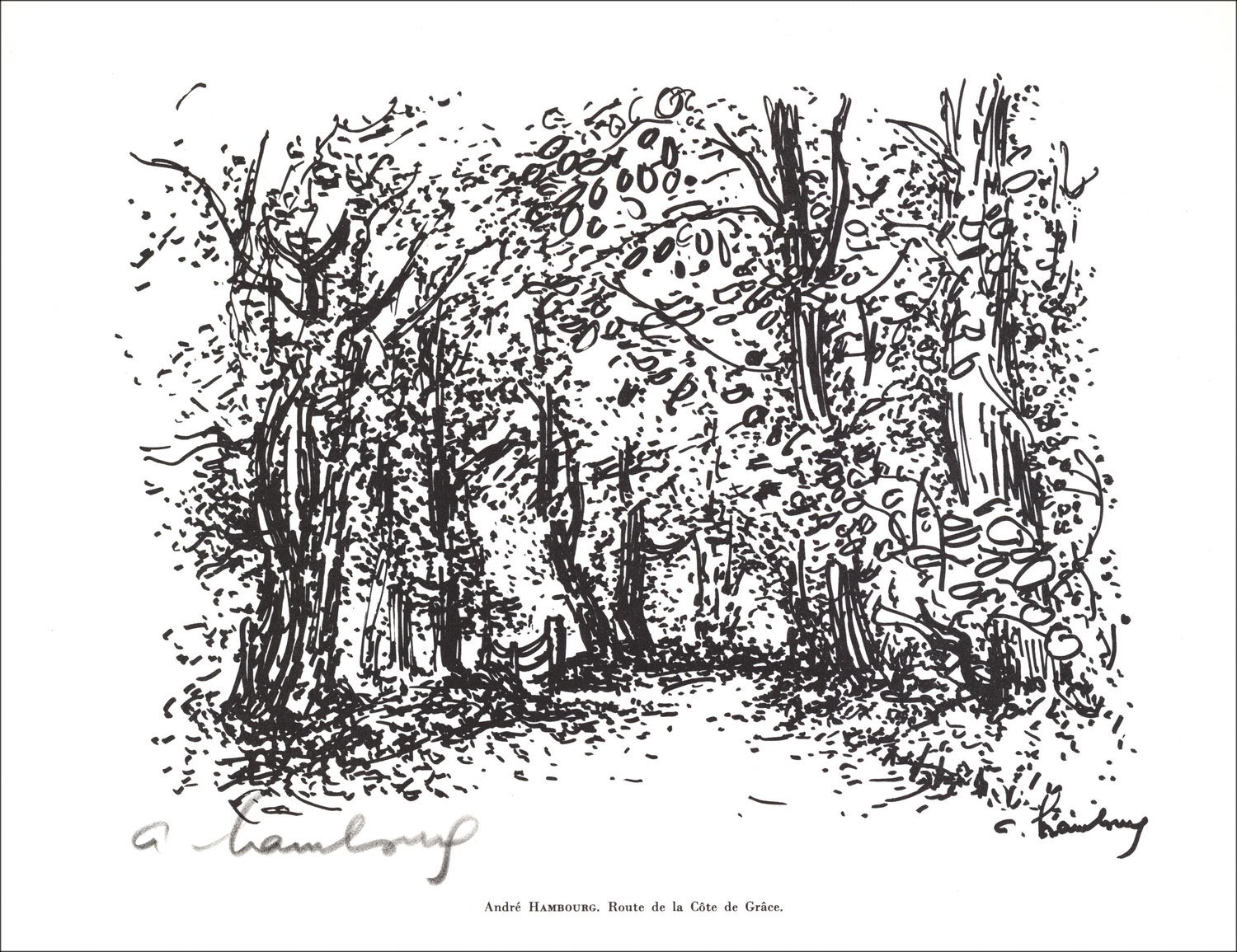 André Amburgo - Litografia firmata a matita "Road de la Côte de Grace" 27x21cm - 1961