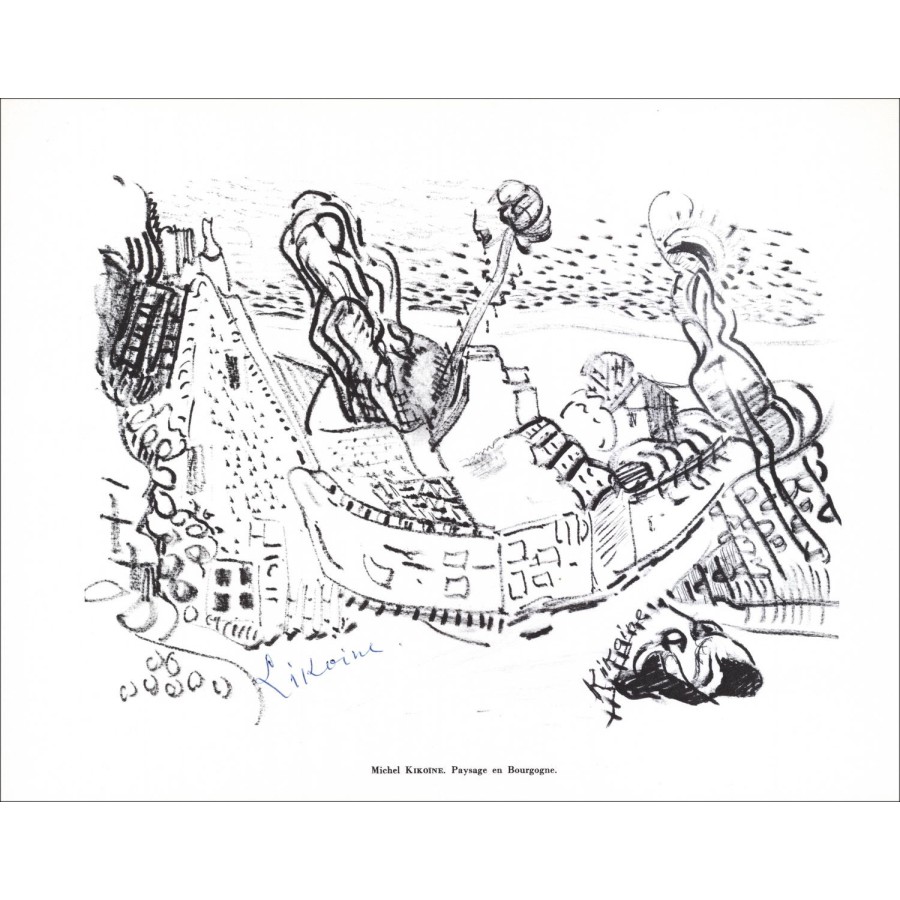 Michel Kikoïne - Lithographie unterzeichnete "Landschaft in Burgund" 27x21cm