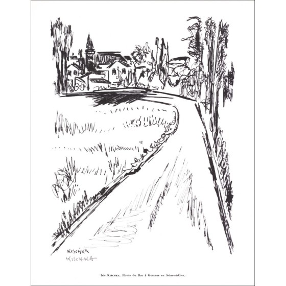 Isis Kischka - Litografia firmata a matita "Route du BAC con Garnes en S / Oise" 27x21cm - 1961