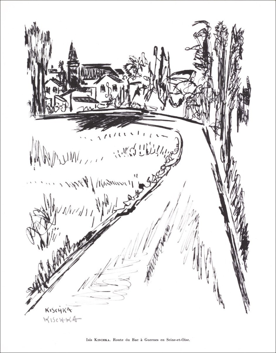 Isis Kischka - Litografía firmada en Lápiz "Route du BAC con Garnes en S / Oise" 27x21cm - 1961