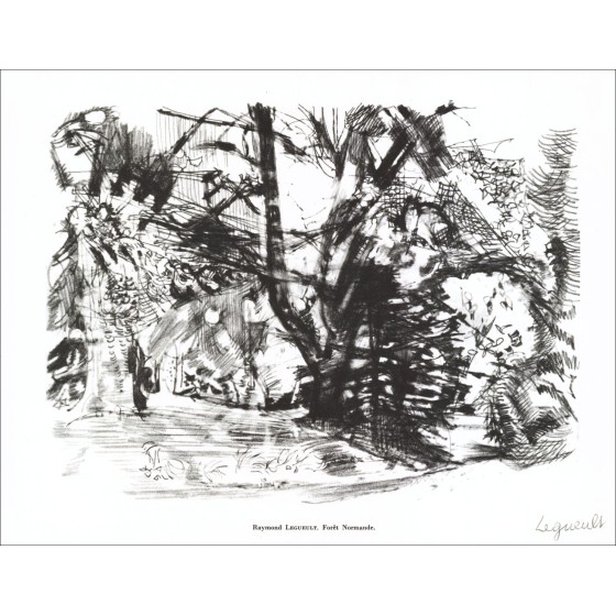 Raymond Legueult - Litografía firmada en Lápiz "Norman Forest" 27x21cm - 1961