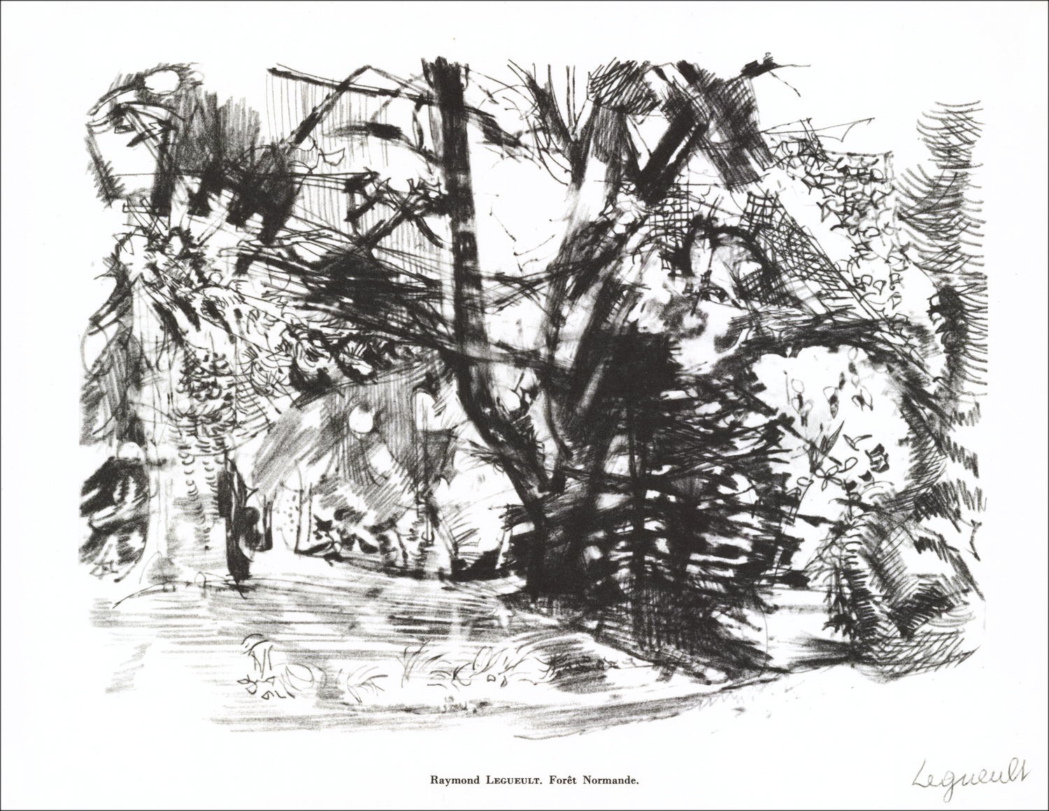 Raymond Legueult - Litografia firmata a matita "Foresta Norman" 27x21cm - 1961