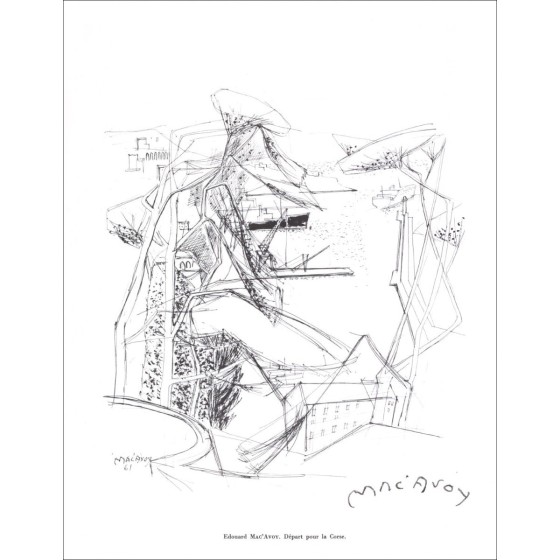 Edouard Mac'avoy - Litografía firmada en Lápiz "Salida de Córcega" 27x21cm - 1961