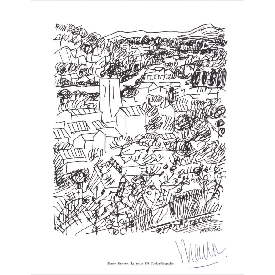 Blasco Mentor - Litografía firmada en Lápiz "Route 554 Toulon / Brignoles" 27x21cm - 1961