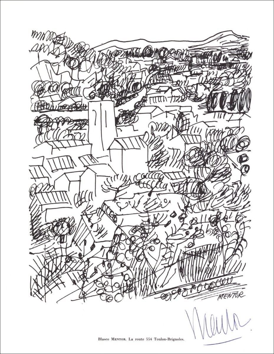Blasco Mentor - Litografía firmada en Lápiz "Route 554 Toulon / Brignoles" 27x21cm - 1961