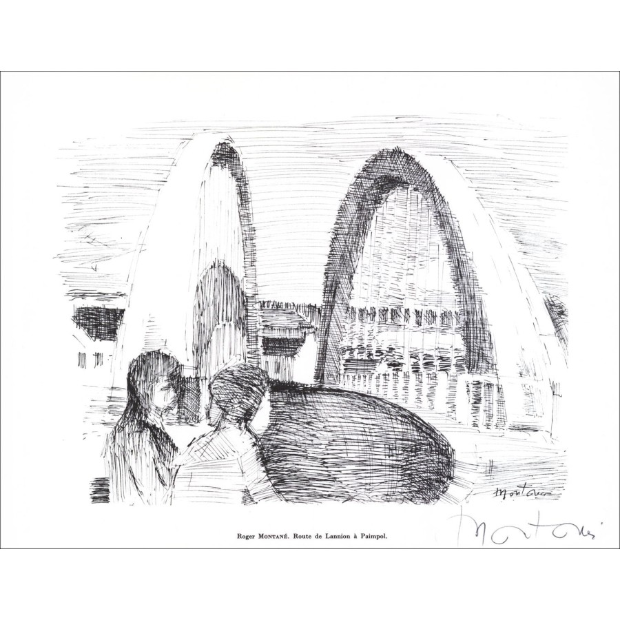 Roger MONTANÉ - Litografia firmata a matita "Rotta da Lannion a Paimpol" 27x21cm - 1961