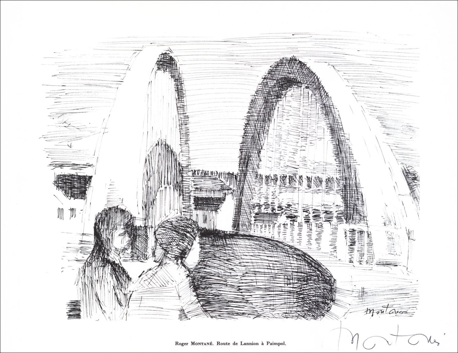 Roger MONTANÉ - Lithograph signed in pencil "Route de Lannion à Paimpol" 27x21cm - 1961