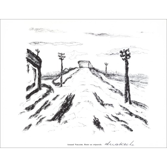 Armand Nakache - Lithografie ondertekend in potlood "Weg in de schemering" 27x21cm - 1961