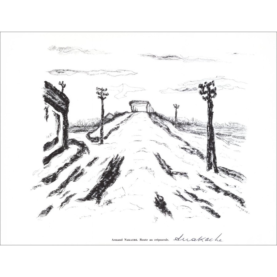 Armand NAKACHE - Litografia firmata a matita "Rotta al crepuscolo" 27x21cm - 1961