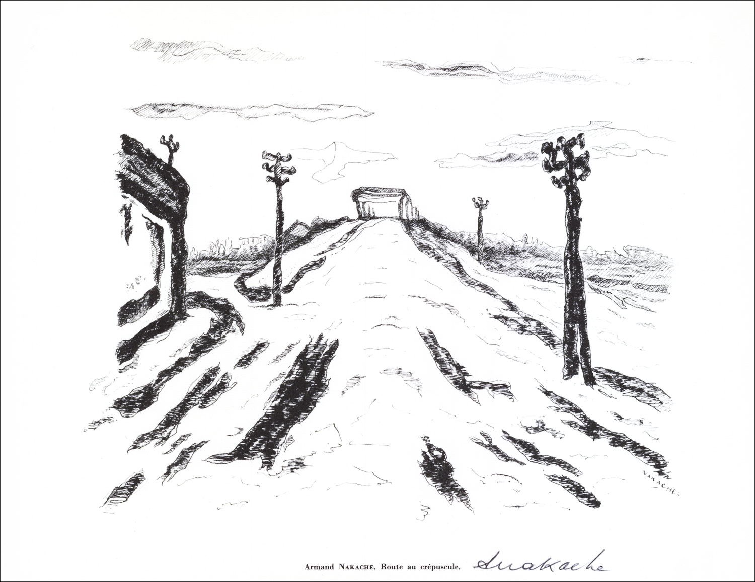Armand NAKACHE - Litografia firmata a matita "Rotta al crepuscolo" 27x21cm - 1961