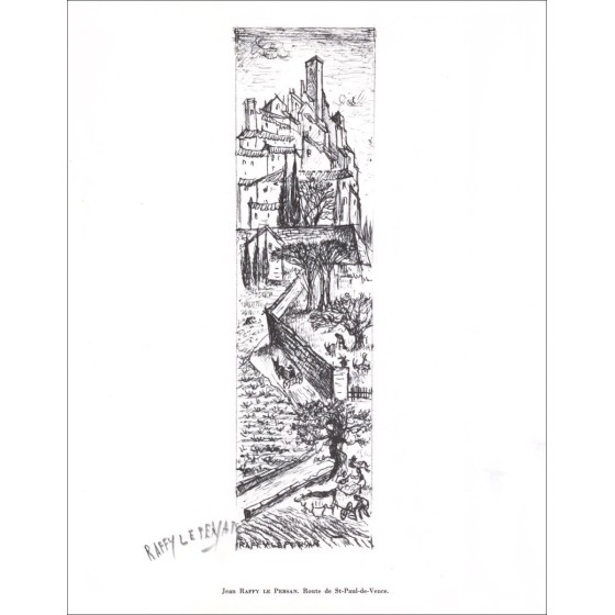 Jean Raffy Le Persan - Lithografie ondertekend in potlood "Route de St Paul de Vence" 27x21cm - 1961