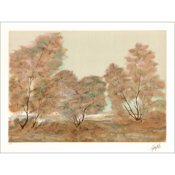 The trees - Original lithograph numbered and signed in pencil by the artist - Budget range, low price, decoration, artwork