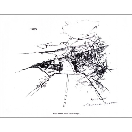 Michel RODDE - Litografía firmada en lápiz "Route dans la garigue" 27x21cm - 1961