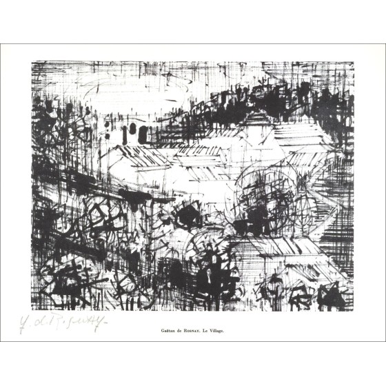 Gaëtan DE ROSNAY - Litografia firmata a matita "Il villaggio" 27x21cm - 1961