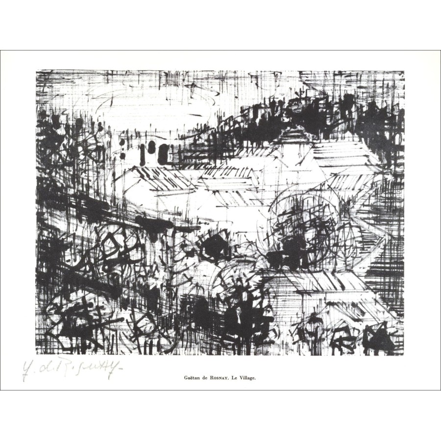 Gaëtan de Rosnay - Lithografie ondertekend in potlood "het dorp" 27x21cm - 1961