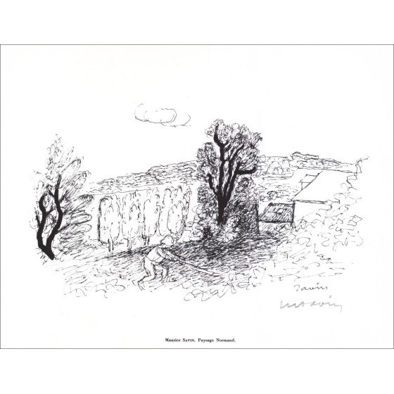Maurice Savin - Lithografie ondertekend in potlood "het dorp" 27x21cm - 1961