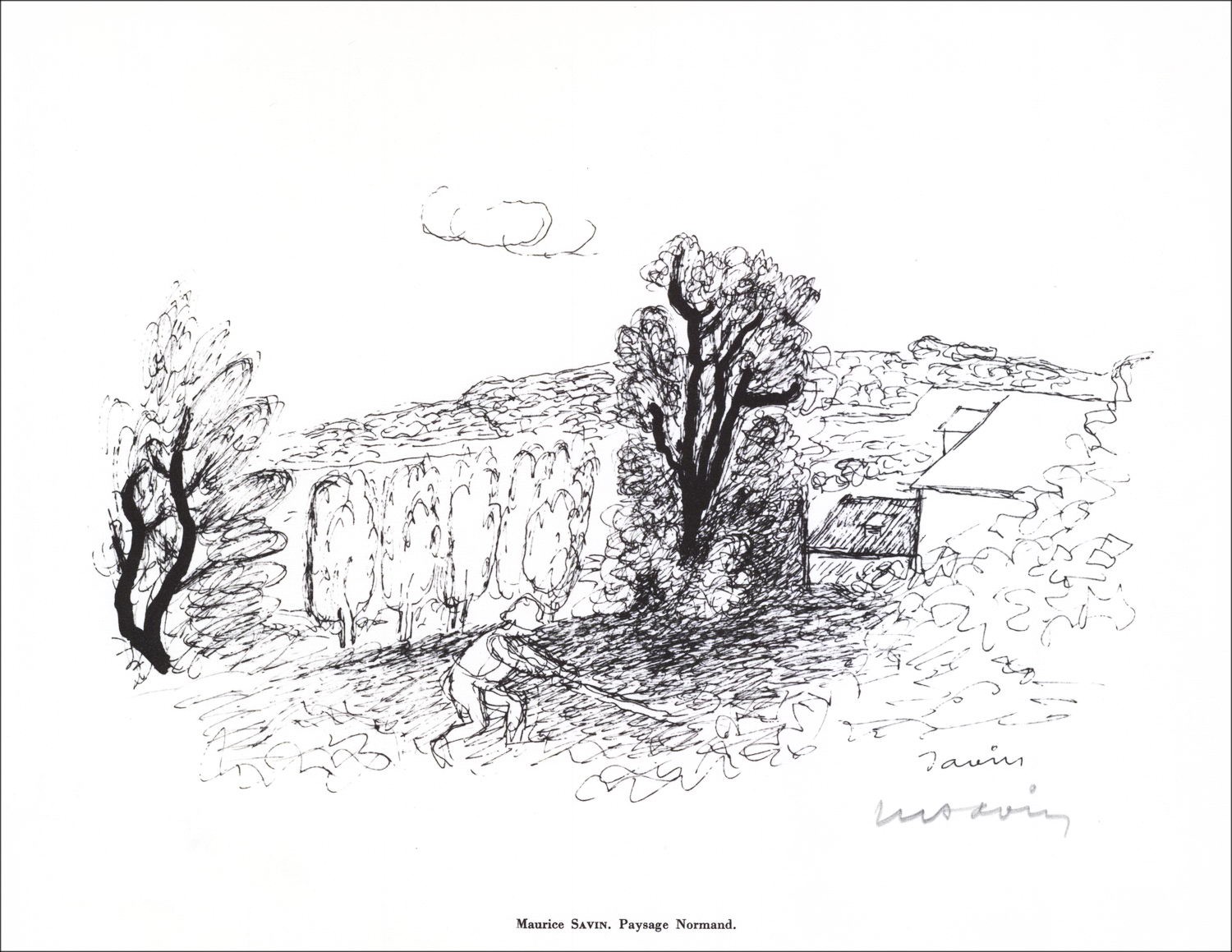 Maurice SAVIN - Lithograph signed in pencil "The village" 27x21cm - 1961