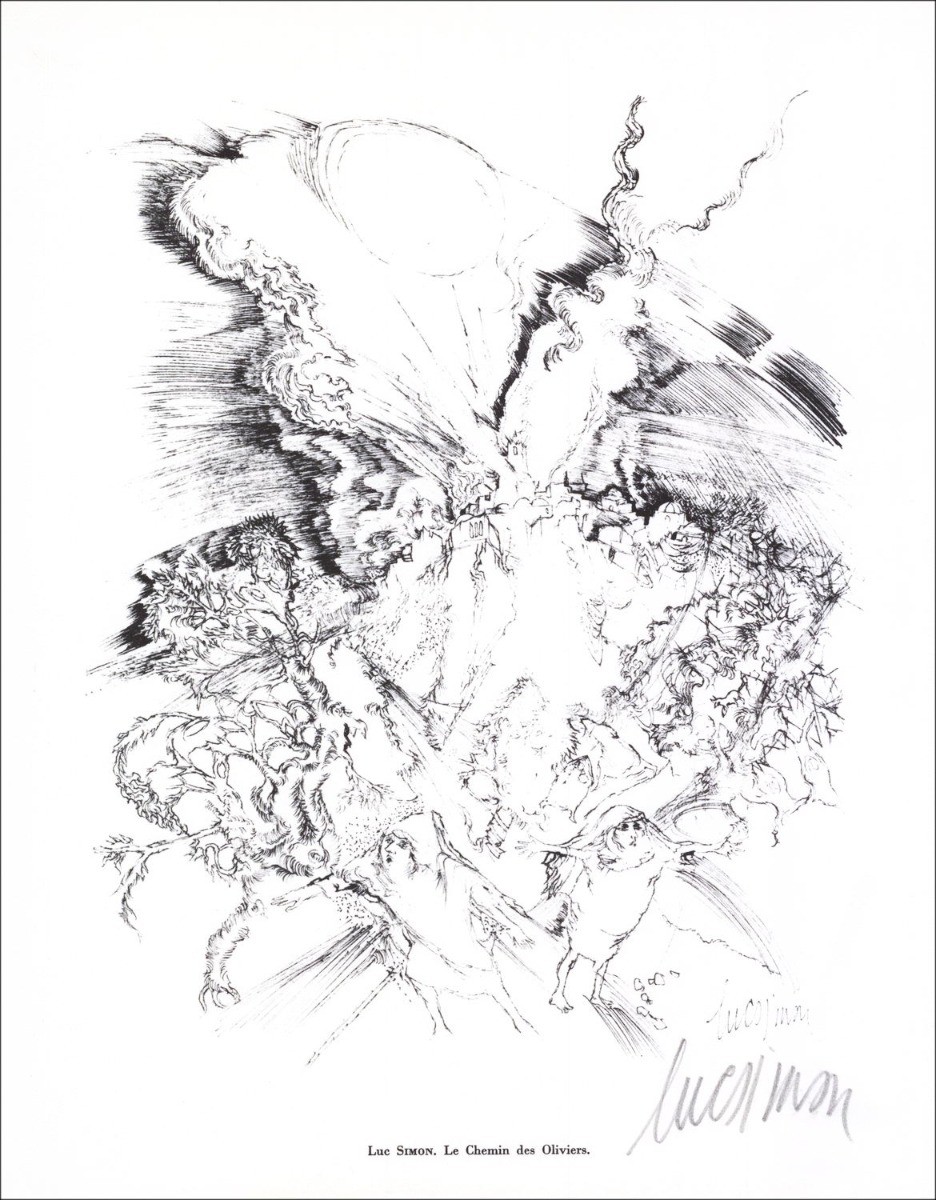 Luc SIMON - Lithographie signée au crayon "Le chemin des oliviers" 27x21cm - 1961