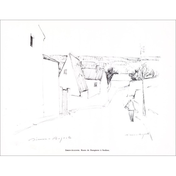 SIMON-AUGUSTE - Lithografie ondertekend in potlood "Dampierre Road in Senlisse" 27x21cm - 1961