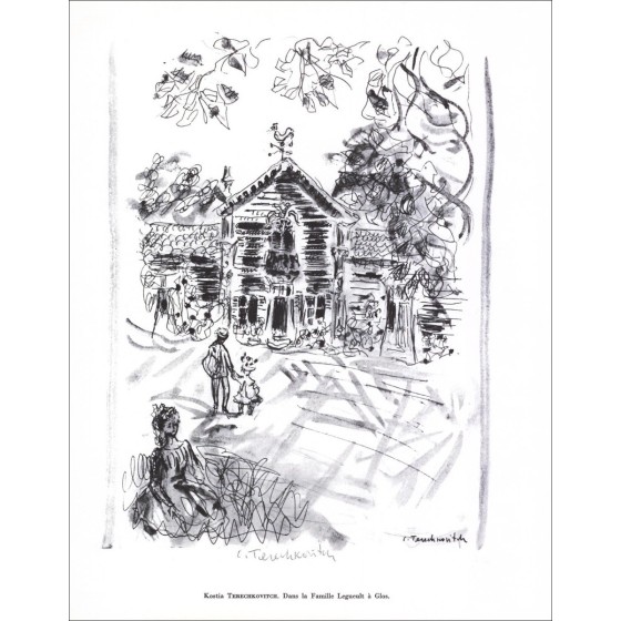 Kostia Terechkovich - Lithographie in Bleistift unterzeichnet "In der Familie LEGEULD in Gloss" 27x21cm - 1961