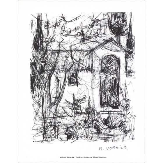 Maurice Verdier - Litografia firmata a matita "Cabres in Provenza" 27x21cm - 1961