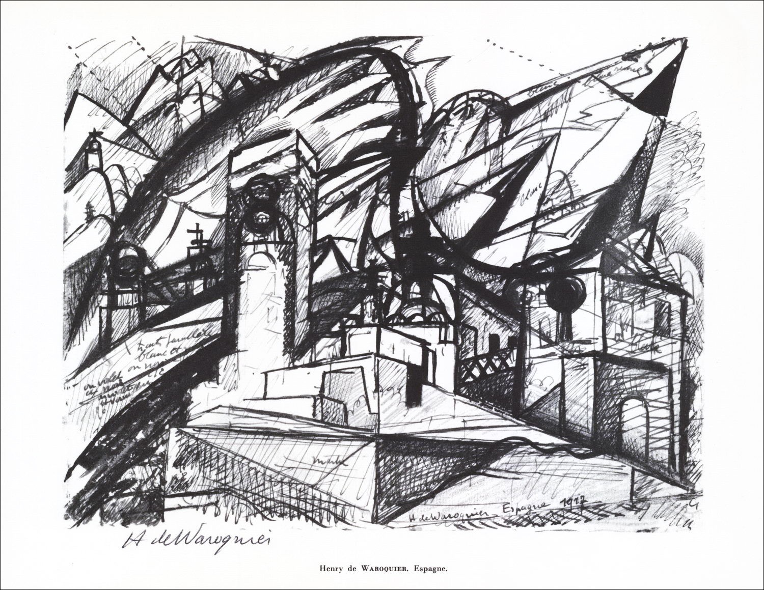 Henry de Waroquier - Lithographie in Bleistift "Spanien" 27x21cm - 1961