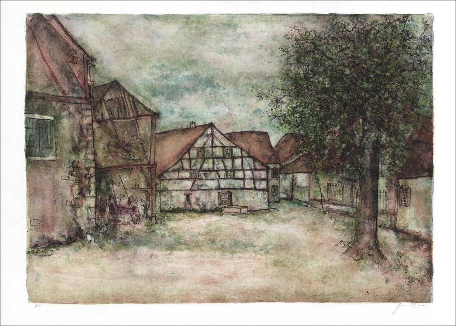 Acquista Bernard Gantner Litografia originale litografia Case alsaziane
