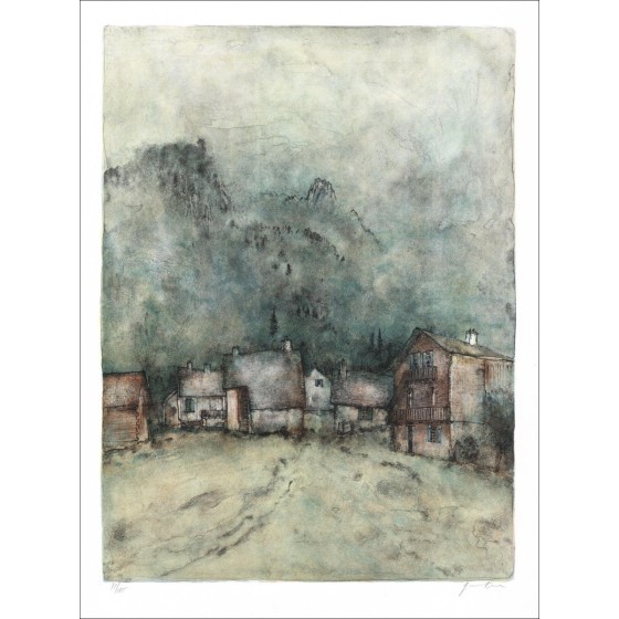 Acquista lo chalet di litografia originale Alpine Bernard Gantner