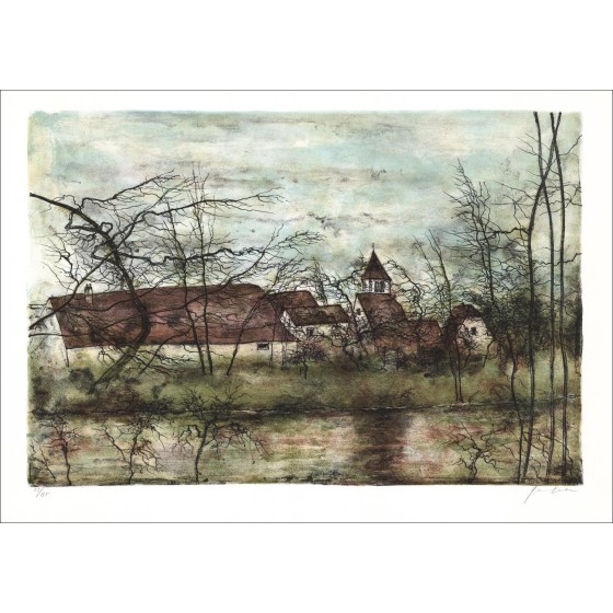 Acquista Litografia originale Bernard Gantner Village sul fiume