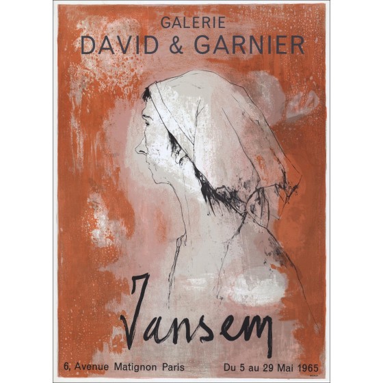 Jean JANSEM - Litografia "Esposizione, Galleria David e Garnier, Parigi" 71x52cm - 1965 - Manifesto Originale MOURLOT