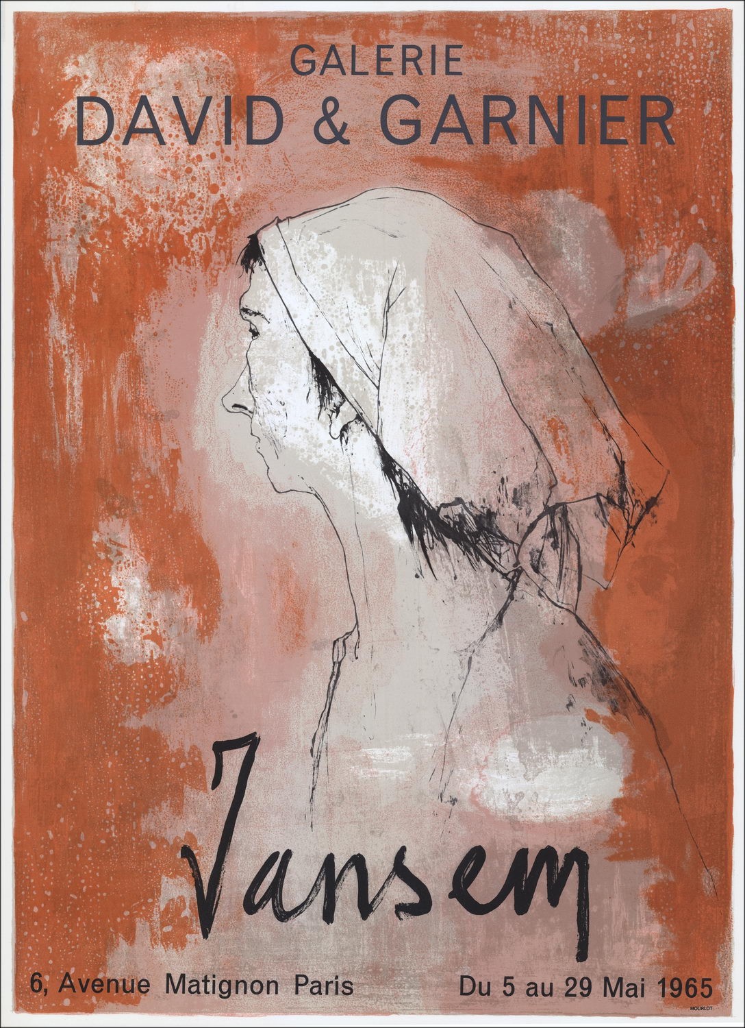 Jean JANSEM - Litografia "Esposizione, Galleria David e Garnier, Parigi" 71x52cm - 1965 - Manifesto Originale MOURLOT