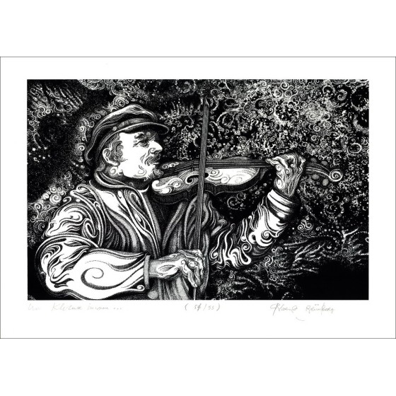 Roland Grünberg - Original-Lithographie "ein unbekannter Klezmer" 29x41cm
