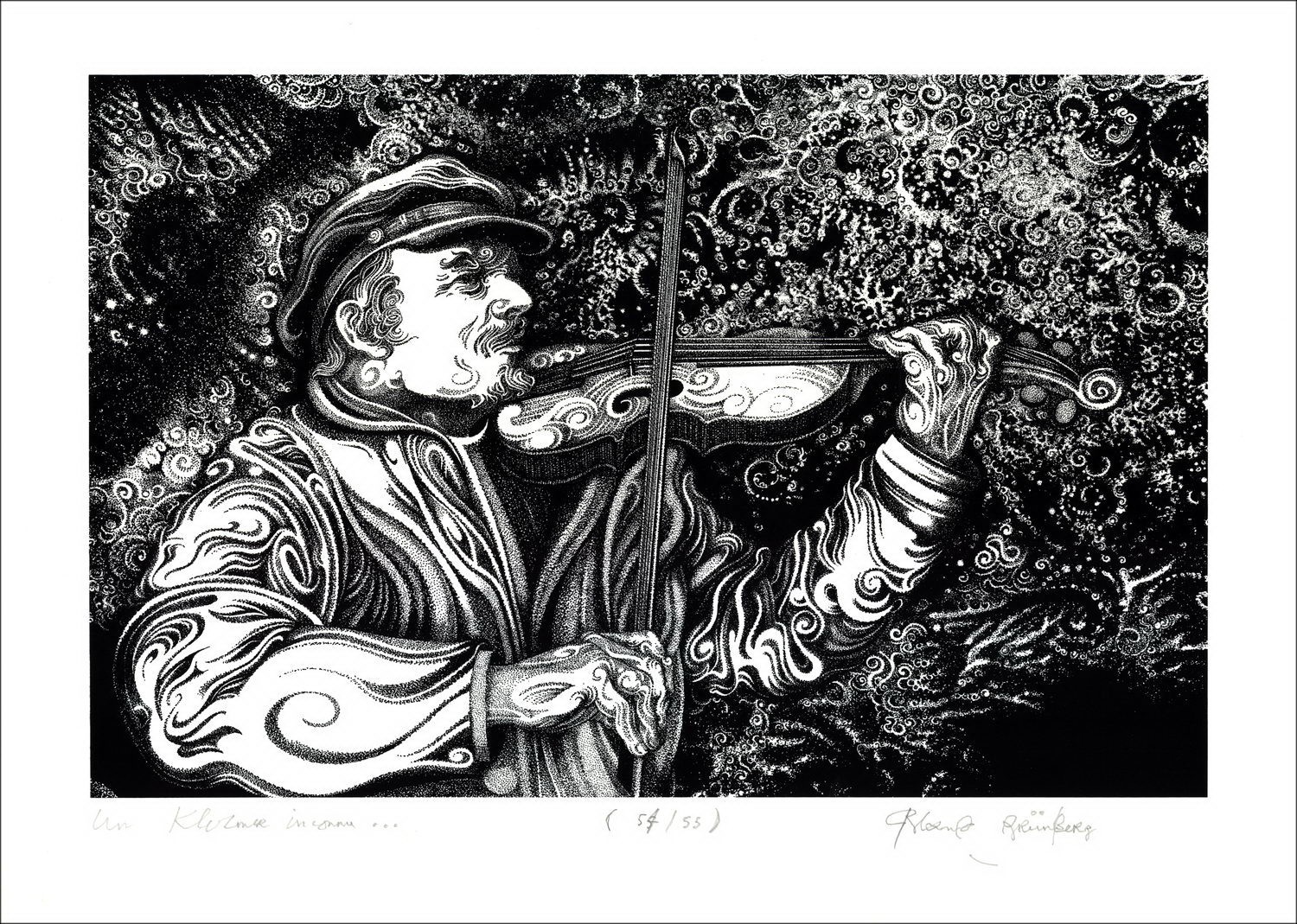 Roland Grünberg - Original-Lithographie "ein unbekannter Klezmer" 29x41cm