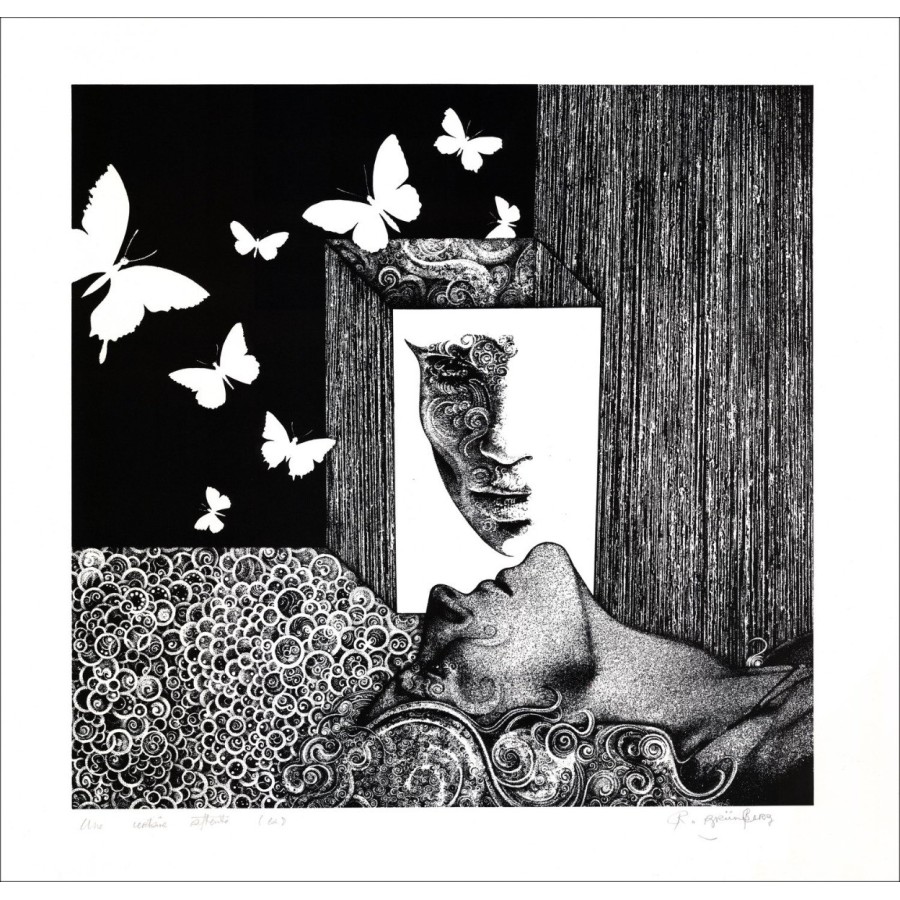 Roland Grünberg - Litografia originale "Una certa aspettativa" 62x64cm