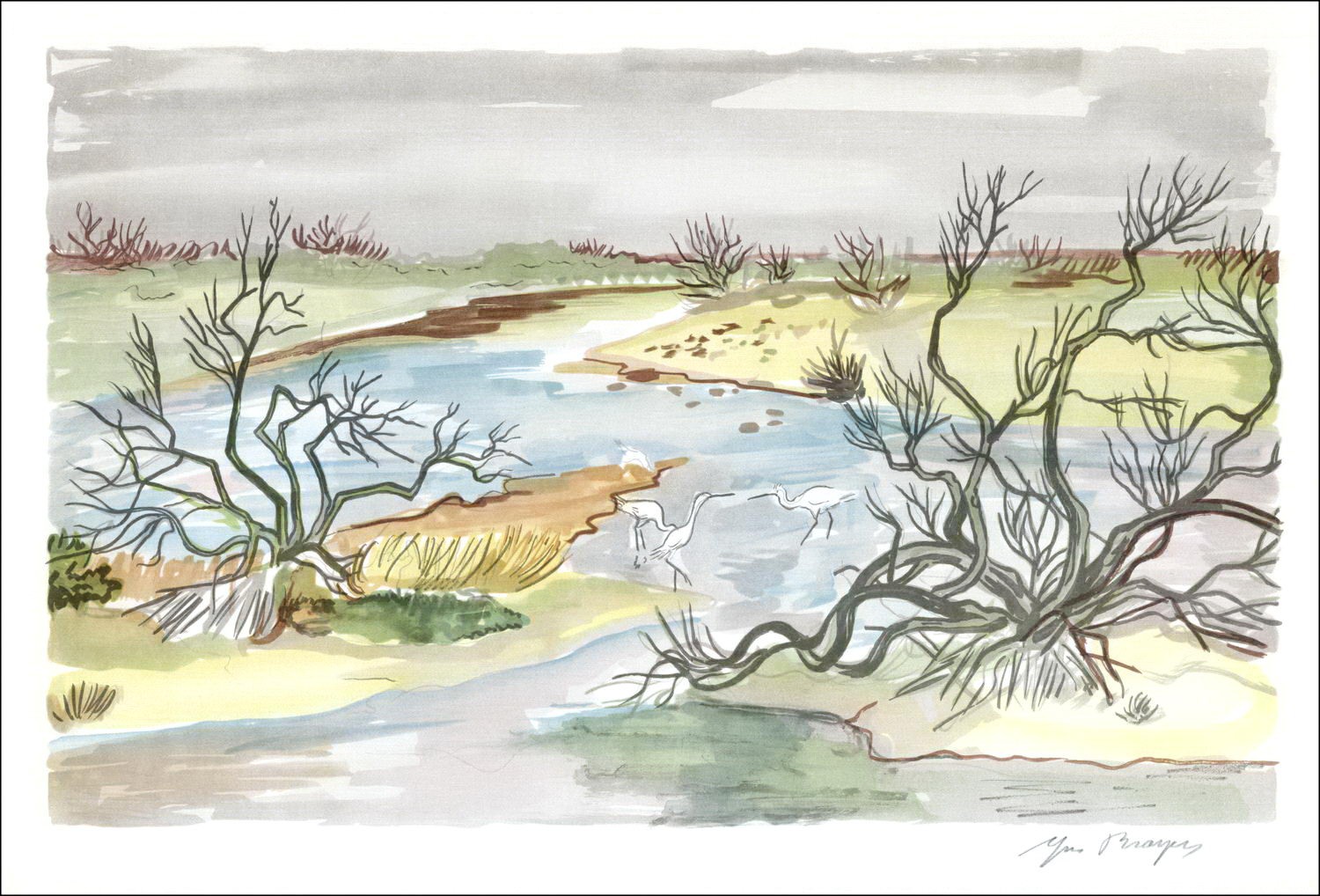 Acquista la litografia originale Yves View View of Provence Herons