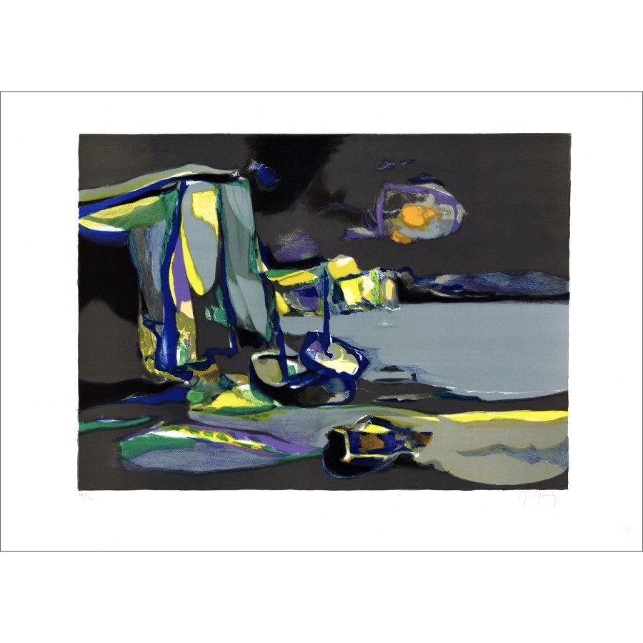 Marcel MOULY - Litografía original "Sunset on Cliffs" 54x75cm