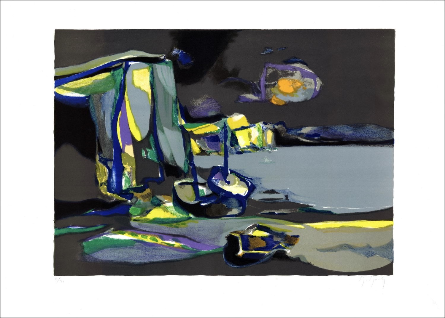 Marcel MOULY - Lith Origin Original "Zonsondergang op de kliffen" 54x75cm
