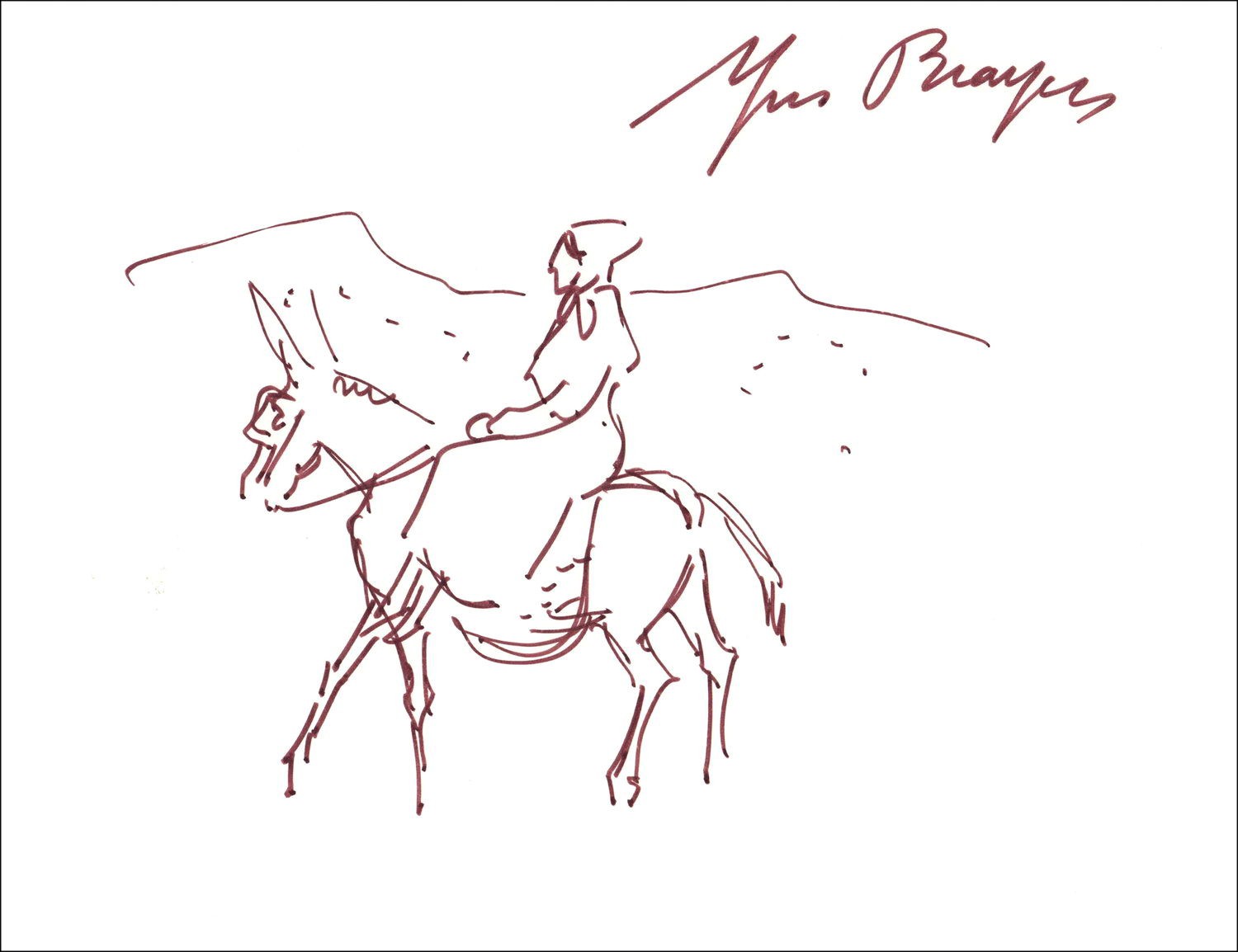 Yves Brayer - Donkey ride (1982) - Original signed drawing