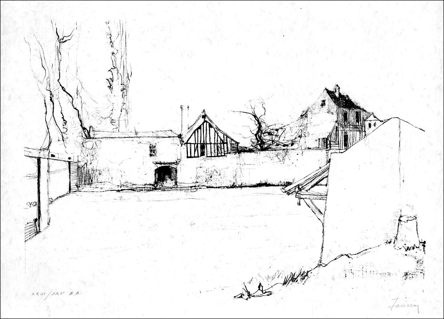Jean Jansem, Der Bauernhof, Original-Lithographie EA signiert