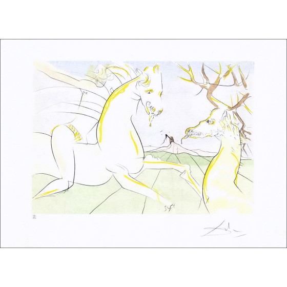 Salvador DALI - Original engraving "The Bestiary of La Fontaine, The Horse Who Wanted to Avenge the Stag"