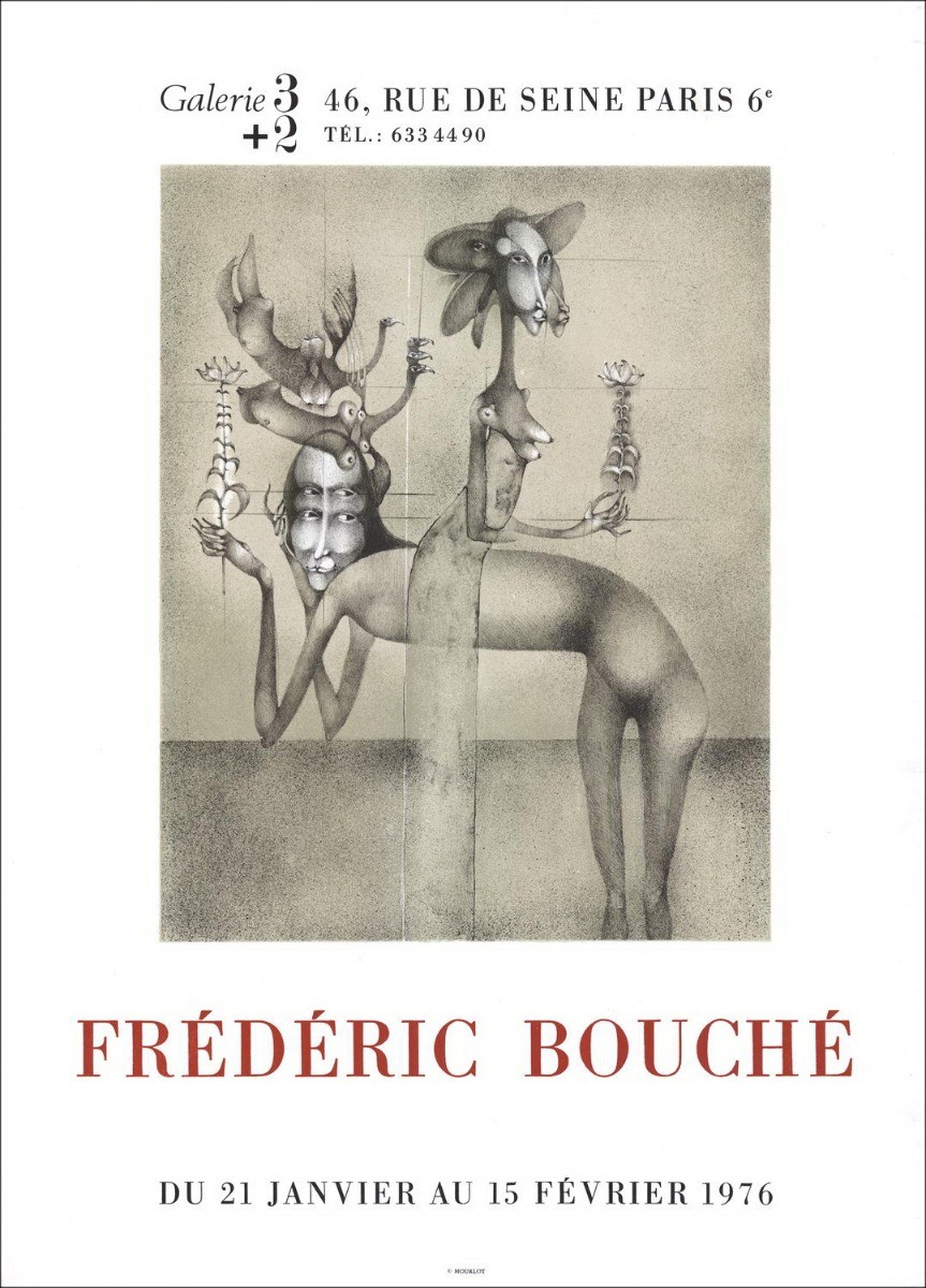 Frédéric Bouché - Lithografie "Exhibition Gallery 32, Parijs" 63x46cm - 1976