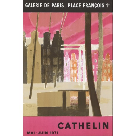 Bernard Cathelin - Litografía "Galería de exposiciones de París, París" 90x60cm - 1971