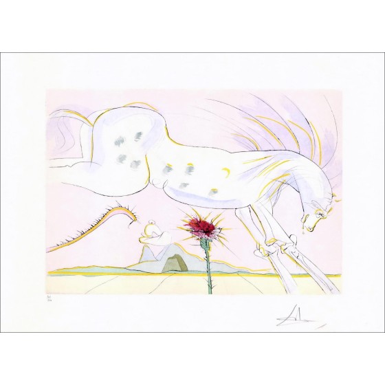 Salvador Dali - Originalgravur "Der Bestiarium von La Fontaine, das Pferd und der Wolf"