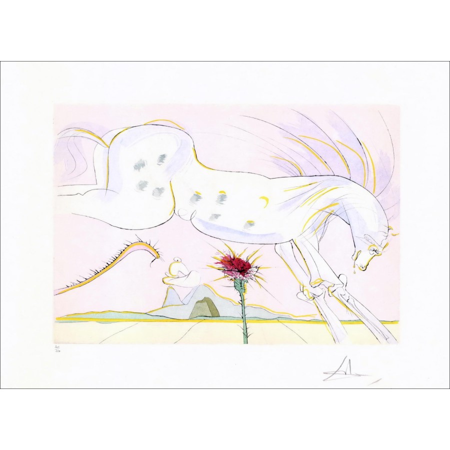 Salvador DALI - Gravure originale "Le Bestiaire de la Fontaine, Le cheval et le loup"